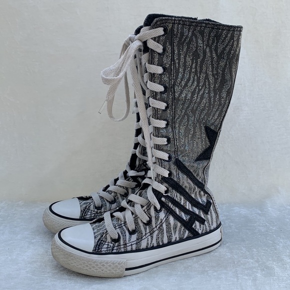 Converse All-Star Zebra Print High/Tall Lace-up Black, Gray, Glitter Sneakers - Picture 8 of 17